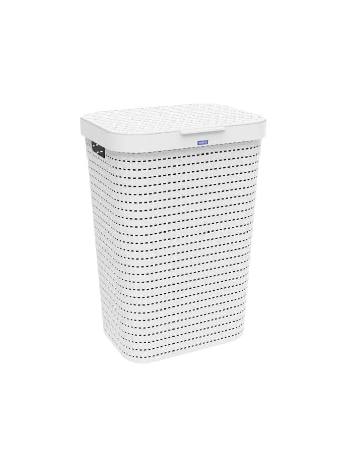 Country Wäschesammler 55l mit Deckel und Tragegriffen in Weiß