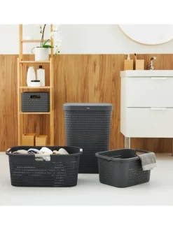 Country Wäschesammler 55l mit Deckel und Tragegriffen in Anthrazit