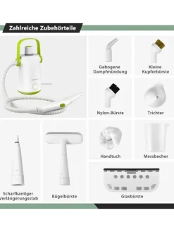 Dampfreiniger 1000W inkl. 10 Zubehör in Grün
