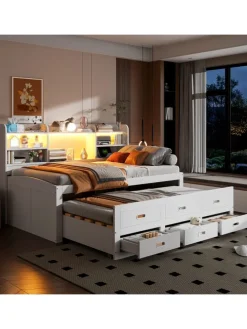 Daybett in Weiß 90x200 cm mit LED USB und 3 Schubladen ohne Matratze