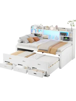 Daybett in Weiß 90x200 cm mit LED USB und 3 Schubladen ohne Matratze