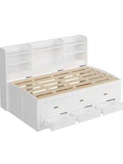 Daybett in Weiß 90x200 cm mit LED USB und 3 Schubladen ohne Matratze