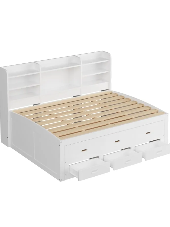 Daybett in Weiß 140x200 cm mit LED USB und 3 Schubladen ohne Matratze