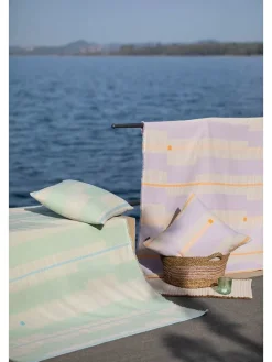 Decke "Lino - Blockstreifen" in Beige/ Rosa