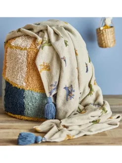 Decke PLANE Natur mit Flugzeugen und Blauen Quasten 160x130 cm