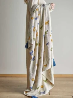 Decke PLANE Natur mit Flugzeugen und Blauen Quasten 160x130 cm