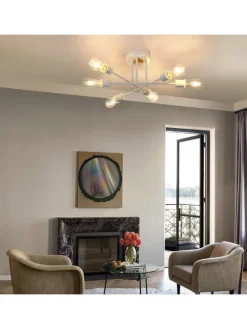 Deckenleuchte 6-flammige E27 in Weiß Retro Flurlampe