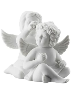 Dekofigur "Engelpaar mit Blumenkranz" in Weiß - (B)5,5 x (H)6,5 x (T)5 cm