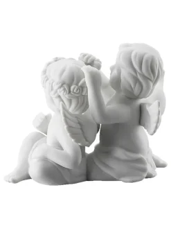 Dekofigur "Engelpaar mit Blumenkranz" in Weiß - (B)5,5 x (H)6,5 x (T)5 cm