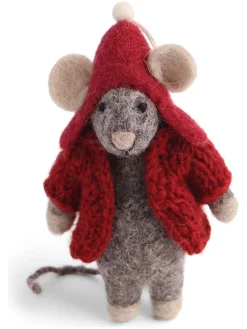 Dekofigur ''Mouse'' in Grau/ Rot - (B)4,5 x (H)13 x (T)4 cm