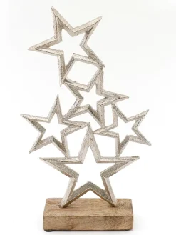 Dekoobjekt ''Stars'' in Hellbraun/ Silber - (B)19 x (H)31 x (T)7 cm