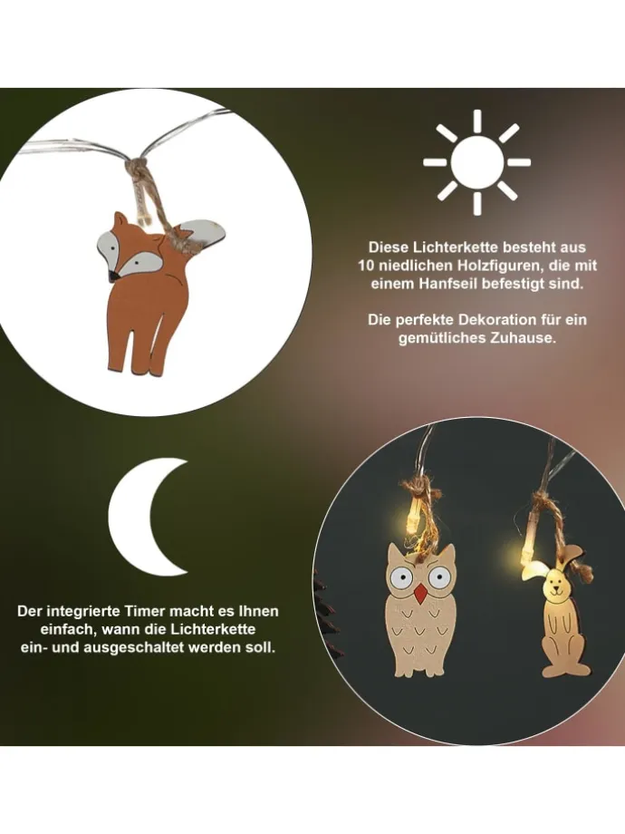 Dekorative Lichterkette mit Tiermotiven 'Forest Friends', Batterie, Ho