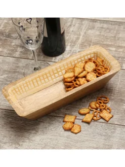 Dekoschale aus Mangoholz in terracotta/weiß - L: 30cm