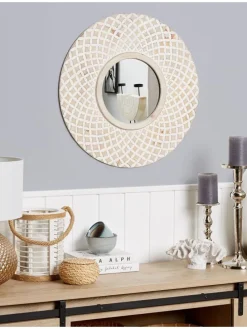 Dekospiegel POMARO in Braun/Weiß - (W) 60 x (H) 60 x (L) 2 cm