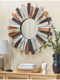 Dekospiegel TAMPICO in Bunt/Weiß/Grün - (W) 75 x (H) 75 x (L) 2 cm