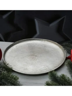 Dekoteller Dekotablett runder Kerzenteller Aluminium D: 30cm in silber