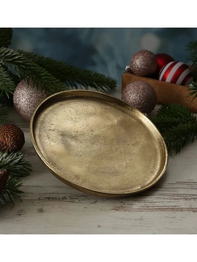 Dekoteller Dekotablett runder Kerzenteller Aluminium D: 20cm in gold