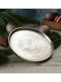 Dekoteller Dekotablett runder Kerzenteller Aluminium D: 20cm in silber