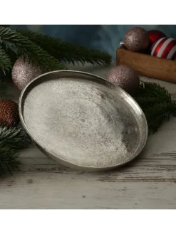 Dekoteller Dekotablett runder Kerzenteller Aluminium D: 20cm in silber