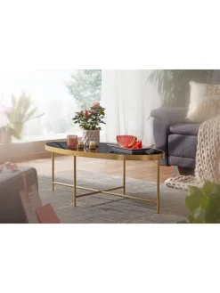 Design Couchtisch Glas Schwarz - Oval 110 x 56 cm mit