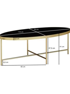 Design Couchtisch Glas Schwarz - Oval 110 x 56 cm mit