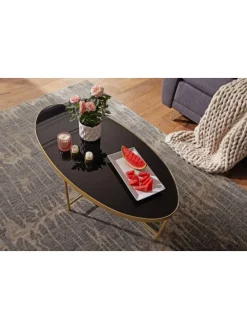 Design Couchtisch Glas Schwarz - Oval 110 x 56 cm mit