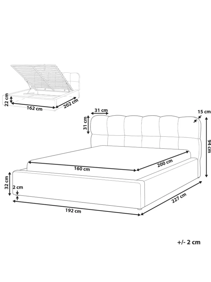 Doppelbett BASTON in Weiß - (W) 192 x (H) 94 x (L) 227 cm