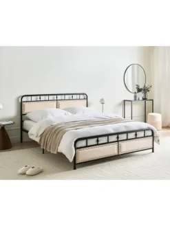 Doppelbett BREUILLET in Schwarz/Beige - (W) 165 x (H) 95 x (L) 207 cm