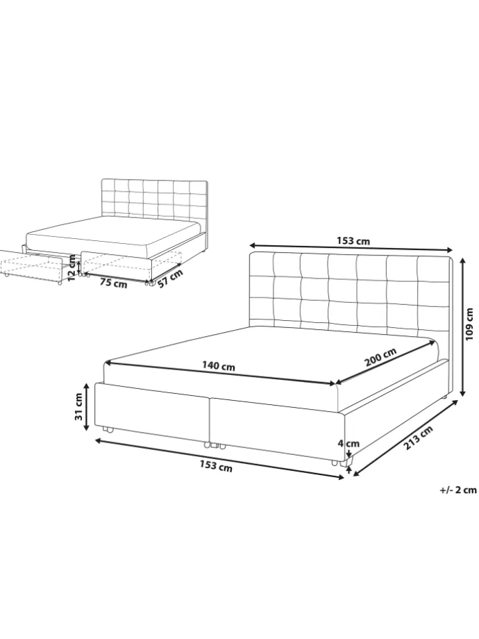 Doppelbett LA ROCHELLE in Grau/Schwarz - (W) 153 x (H) 109 x (L) 213 cm