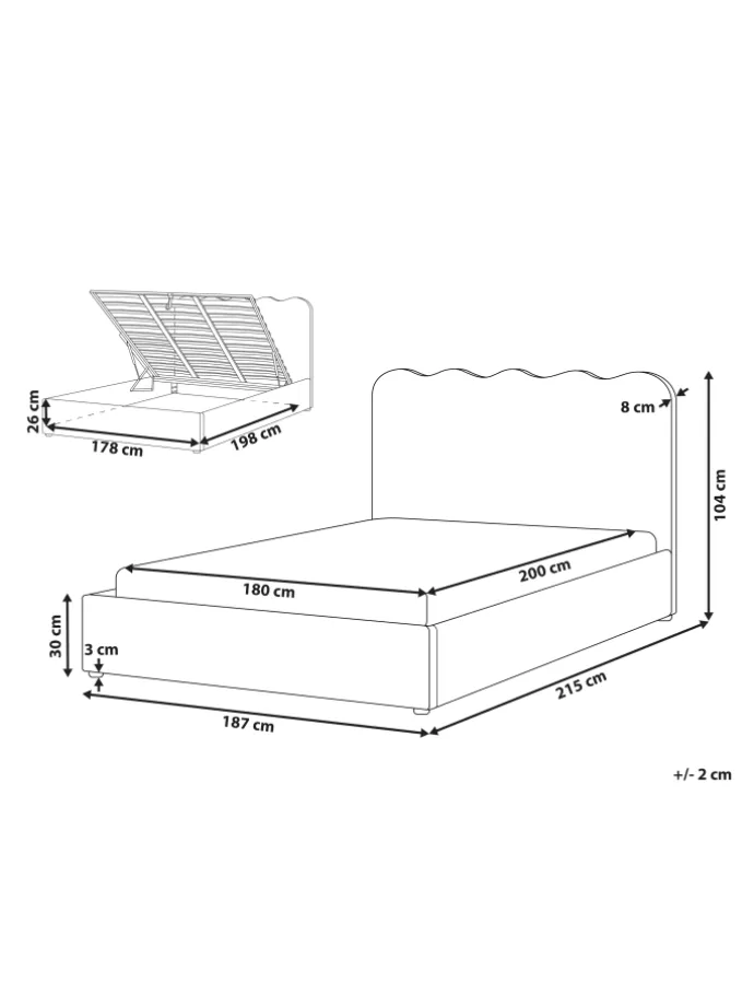 Doppelbett NANTERRE in Beige - (W) 187 x (H) 104 x (L) 215 cm