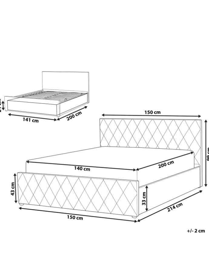 Doppelbett ROCHEFORT in Blau - (W) 150 x (H) 99 x (L) 214 cm