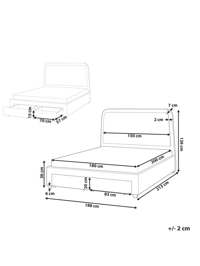 Doppelbett SARDENT in Weiß/Schwarz - (W) 188 x (H) 126 x (L) 213 cm