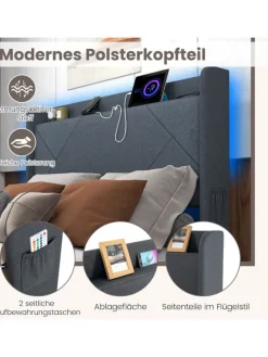 Doppelbettgestell inkl. LED 200 x 140 cm in Grau