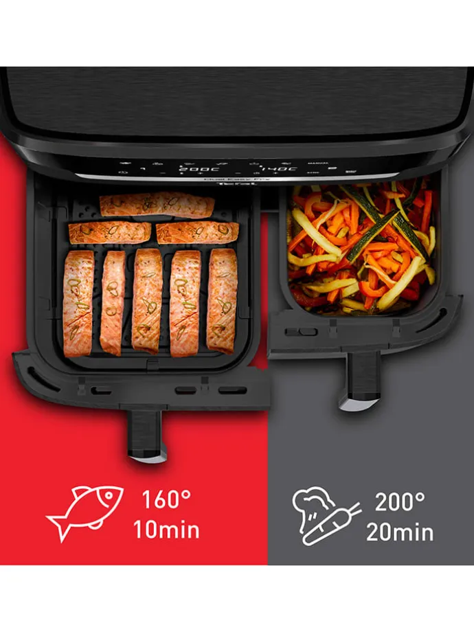 Doppelkammer-Heißluftfritteuse EY9428E0 "XXL Dual Easy Fry" in Schwarz - 11 l