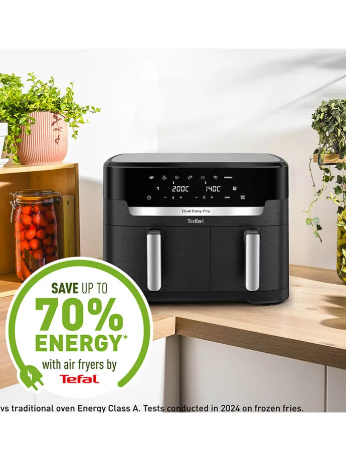 Doppelkammer-Heißluftfritteuse EY9428E0 "XXL Dual Easy Fry" in Schwarz - 11 l