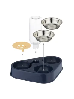 Doppelnapf mit Wasserspender in Blau