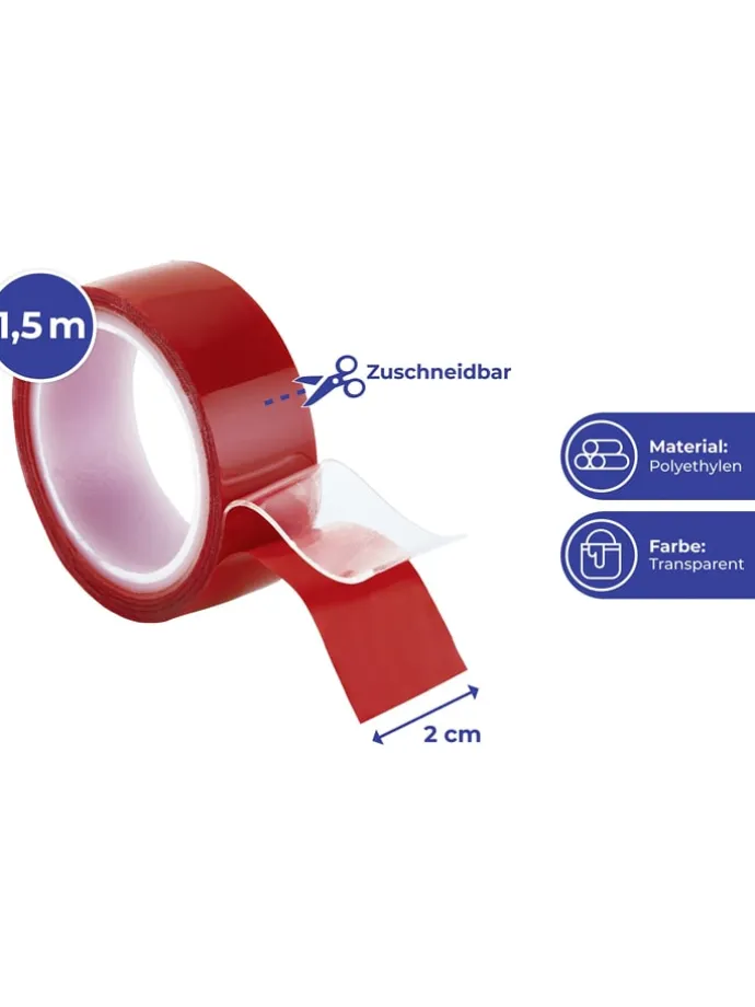Doppelseitiges Klebeband in Rot - (L)150 x (B)2 cm