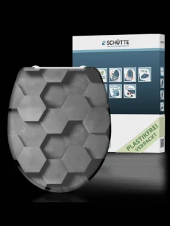 Duroplast WC-Sitz GREY HEXAGONS, mit Absenkautomatik und Schnellverschluss