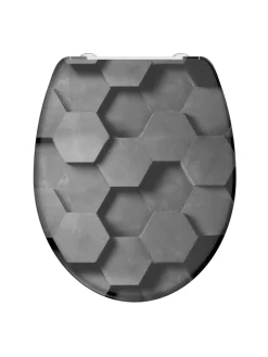 Duroplast WC-Sitz GREY HEXAGONS, mit Absenkautomatik und Schnellverschluss