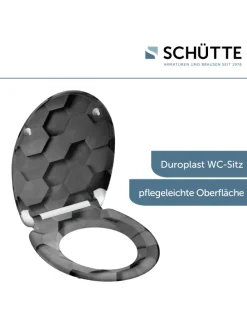 Duroplast WC-Sitz GREY HEXAGONS, mit Absenkautomatik und Schnellverschluss