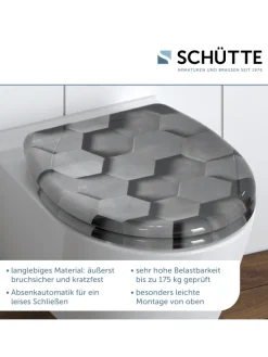 Duroplast WC-Sitz GREY HEXAGONS, mit Absenkautomatik und Schnellverschluss