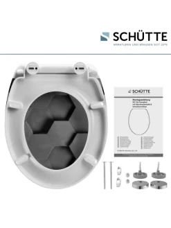 Duroplast WC-Sitz GREY HEXAGONS, mit Absenkautomatik und Schnellverschluss