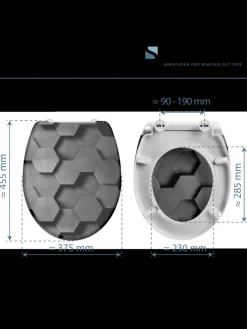 Duroplast WC-Sitz GREY HEXAGONS, mit Absenkautomatik und Schnellverschluss