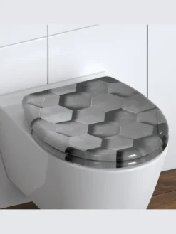 Duroplast WC-Sitz GREY HEXAGONS, mit Absenkautomatik und Schnellverschluss