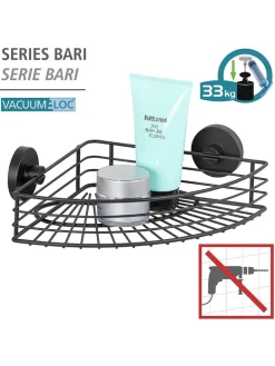 Duschablage "Vacuum-Loc Bari" in Schwarz - (B)35 x (H)9 x (T)22,5 cm