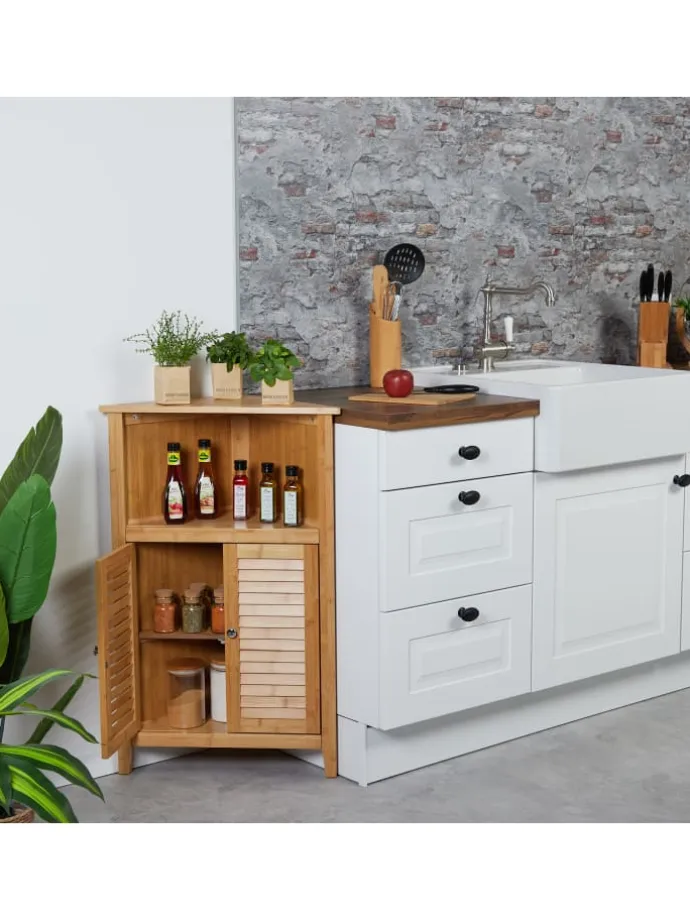 Eckschrank in Natur - (B)58 x (H)92 x (T)30 cm