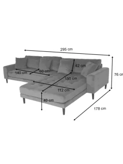 Ecksofa 3-Sitzer J54, Samt rost-rot