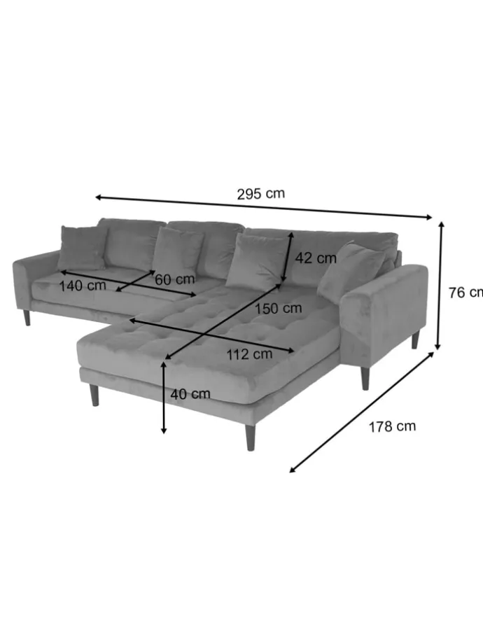 Ecksofa 3-Sitzer J54, Samt rost-rot