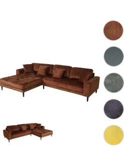 Ecksofa 3-Sitzer J54, Samt rost-rot