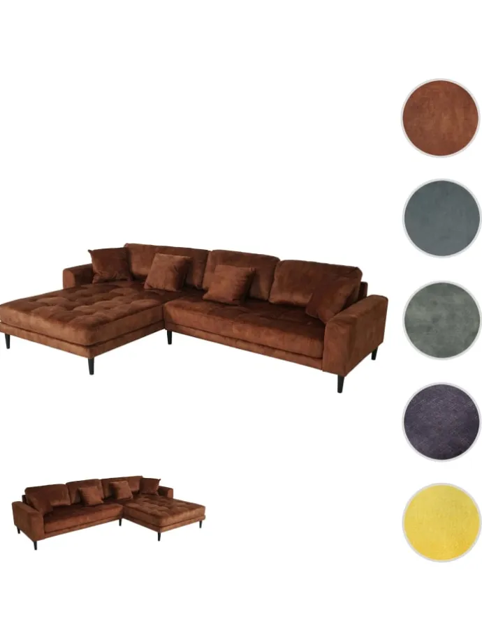 Ecksofa 3-Sitzer J54, Samt rost-rot